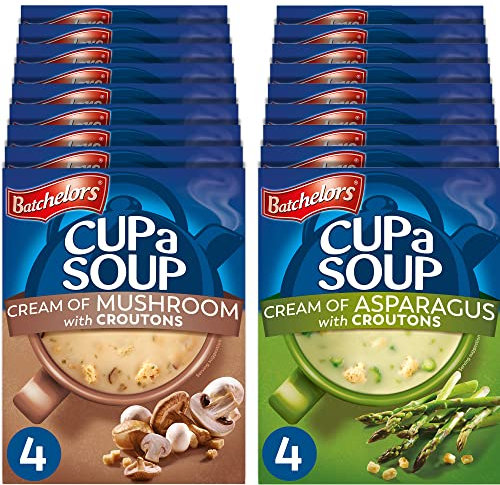 Batchelors Cup A Soup Bundle: 9 x 99 g Box Mushroom Soup & 9 x 117 g Box Cream Of Asparagus Soup