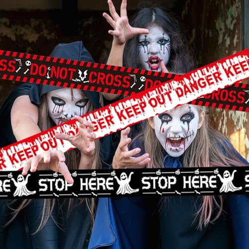 Figarge Halloween Vorsicht Band Absperrband Halloween Deko Outdoor Garten Dekorationen Horror Warnbänder Zombie Warnband Gefahren Warnband für Halloween Dekorationen, 3 Stück