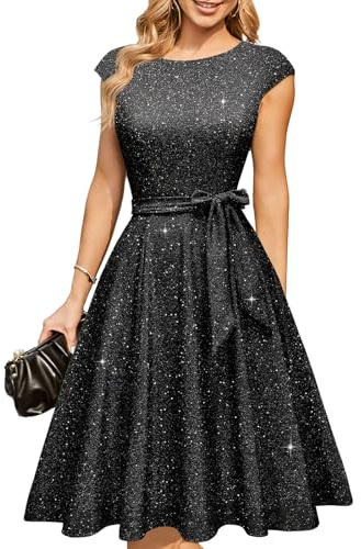 DRESSTELLS Cocktailkleid Damen Festliche Kleider 1950er Knielang Rockabilly Hochzeitkleid Swing Partykleid Vintage Petticoat Kleid