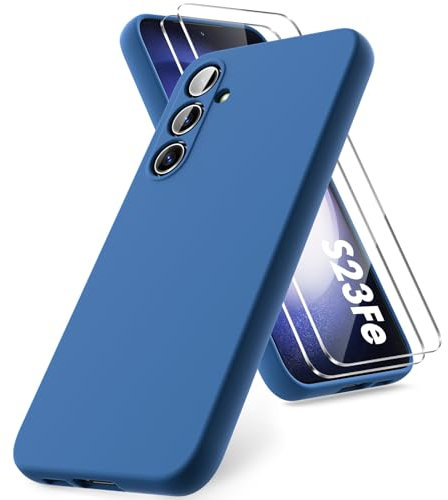 Vansdon Hülle kompatibel mit Samsung Galaxy S23 FE Hülle, mit 2 Schutzglas, weiche TPU Flüssigsilikonhülle, stoßfestem Gummi Silikongel Fall-Blau