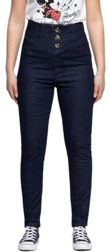 Queen Kerosin Damen High Waist Jeanshose Slim Fit Knopfleiste 50S Denim Vintage Formgebende Abnähern