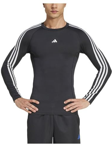 adidas Men's Techfit Compression Training 3-Stripes Longsleeve, Black, L