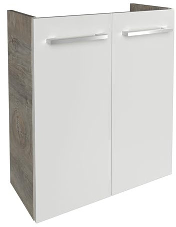 FACKELMANN Stanford Waschbeckenunterschrank schmal – Unterschrank für Waschtisch im Gäste-WC (52 cm x 60 cm x 24 cm) – 2 Türen – SBC Badezimmerschrank hängend in Braun hell/Weiß