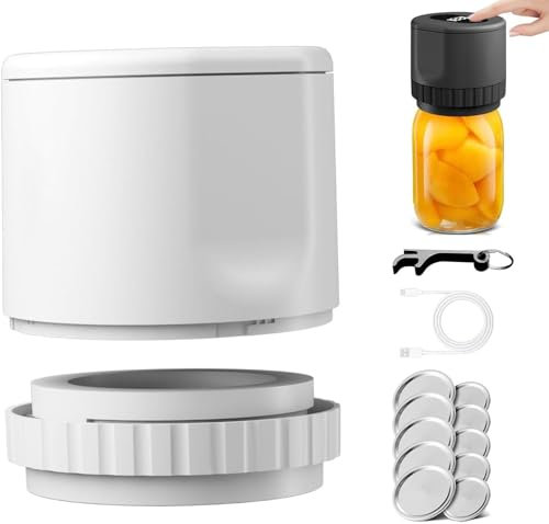 TrueBright Mason Jar Vacuum Sealer,True Bright Mason Jar Sealer,Truebright Electric Mason Jar Vacuum Sealer Kit,True Bright Vacuum Sealer Jars,Cordless Automatic Jar Sealer Kit (White)