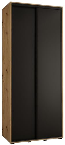 MEBLE KRYSPOL Davos 1 110 Schlafzimmerschrank mit Zwei Schiebetüren - Moderner Kleiderschrank mit Kleiderstange und Regalen - 235,2x110x60 cm - Artisan Schwarz Schwarz