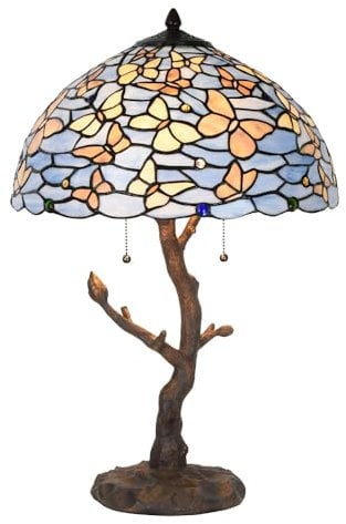 Clayre & Eef Tiffany Tischlampe Ø 40x60 cm Blau Glas Schmetterlinge Schreibtischlampe Tiffany