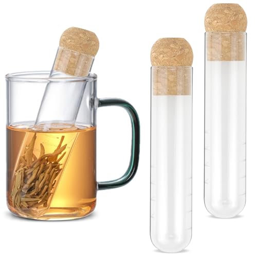 Rierousy 2 Stück Teesieb Losen Tee Teefilter Tasse mit Wiederholte, Glas Tea Infuser, Tea Strainer Mit Kork, für die Meisten Teesieb für Tasse
