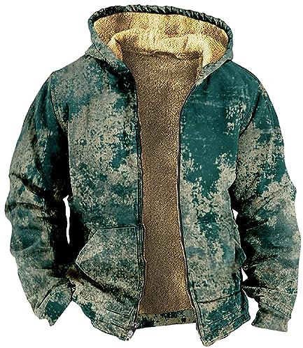 HSUAYEUD Mäntel Herren,Thermo Regenjacke Herren Herren Blazer Daunenjacke Steppjacke Herren Jagd Jacken Herren Kapuzen Mantel Herren Heren Jacke Mit Fell(L,Armeegrün)