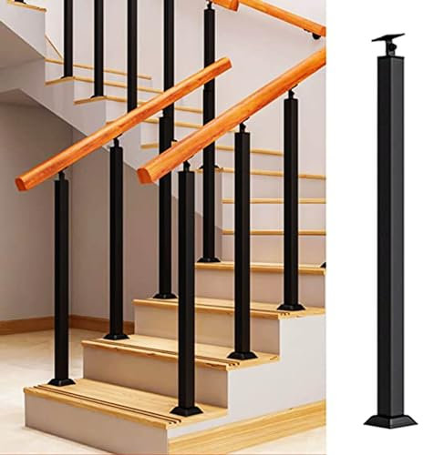 LQSYBHD Poteau de balustre d'escalier en métal, axe de balustrade carré noir avec support plat réglable à 270°, colonne de rampe pour terrasse/marches, montage avant (taille : 85 cm)