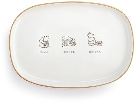 DEMDACO Pooh Classic Yellow Bear Everyday Collection Sit A Bit Classic White Oval 15,5 x 11 Steingut Serviertablett Platte