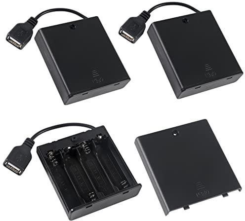 AOICRIE 4 AA Battery Holder USB Switch 6V USB Female Socket 4 x 1.5V AA Battery Case Box Holder On/Off Switch for RC Cars LED Light