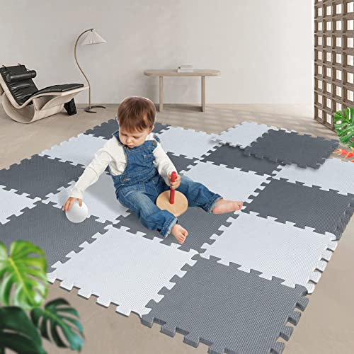 Schaumstoffmatte für Babys, Puzzlematte, Schaumstoff, für Kinder, Baby, Matte, zum Krabbeln, 30 x 30 x 1 cm (36 Platten – weiß + dunkelgrau)