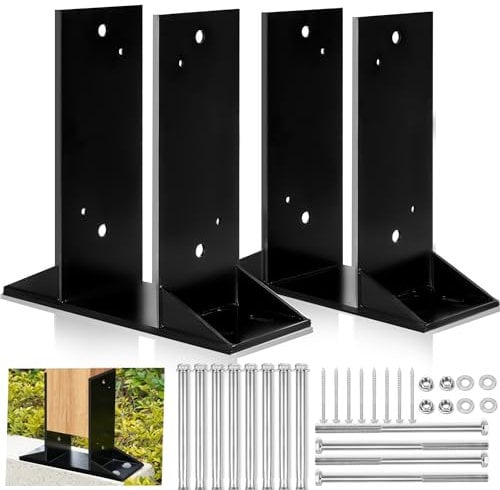 TMISEU Wood Post Base Bracket, 6x6 Concrete Post Anchor, Heavy Duty Coated Steel Post Anchor Bracket for Deck Railings, Fences, Gazebos, Garages (2 Pack, Black)