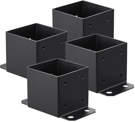 VEVOR Lot de 4 Support de Poteau Bois 6''x6'' 152x152 mm Base de Poteau Interne 142x142 mm Acier au Carbone Revêtement en Poudre Ancrage de Poteau pour Support Garde-corps Terrasse, Pavillon, Noir Mat