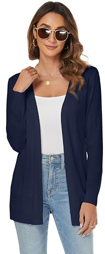 Famrrifuu Cardigan Donna Lungo Cotone Leggero Maniche Lunghe Giacca Elegante Estivo Cardigan in Maglia,Blu,S