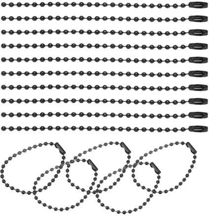 SKYPRO 100 Stück Kugel-Perlenkette, 100 mm, 2,4 mm Durchmesser, mit Kugelverbinder, Schlüsselanhänger, Ringe, Metallperlenkette, DIY-Schmuck, Zubehör, Erkennungsmarke, Kette (schwarz)