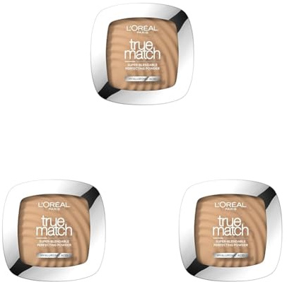 L'Oréal Paris Powder Foundation, Super-Blendable, With Hyaluronic Acid, Light Texture for a Flawless Finish, True Match Perfecting Powder, W3 (Pack of 3)