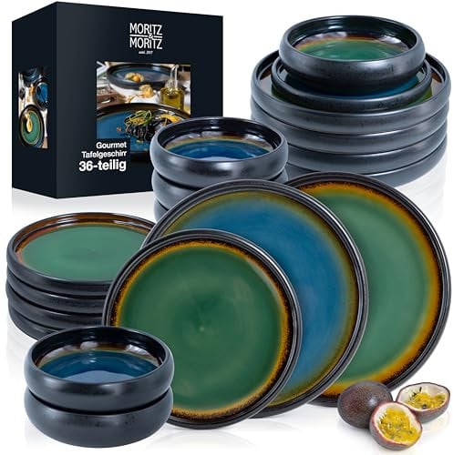Moritz & Moritz SOLID 36-tlg Steinzeug Geschirr Set 12 Personen - Geschirrset 12 Personen aus je 12 Dinner Teller, Kleine Teller, Tiefe Teller