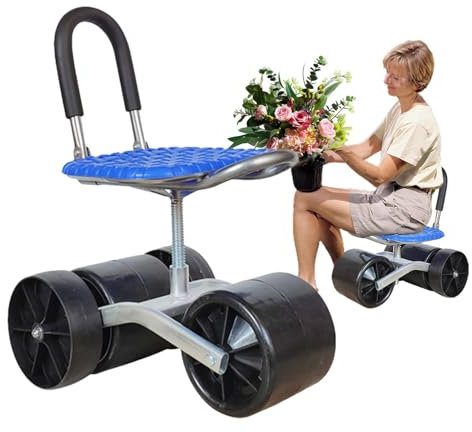Sedile da Giardino con Ruote girevoli, Sgabello da Giardino Girevole a 360° per carichi Pesanti, Sgabello da Giardino con Ruote, Sedile da Giardinaggio Pieghevole con Altezza Regolabile