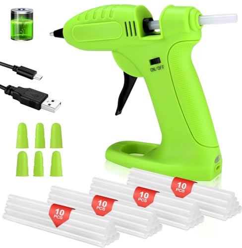Pistola Colla a Caldo, Senza Fili - Mini Pistola Per Colla USB Ricaricabile Con 40 Stick Di Colla da 7mm e 6 Custodie in Silicone per Piccola Mestieri Fai-da-te e Riparazioni Incollatrice a Caldo