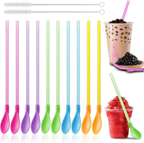 XINGXINLIAN 10Pcs Cuillère Paille Reutilisable 2 en 1, Paille Smoothie, Pailles Reutilisable Parfait pour Smoothies Laits Frappés Cocktail Café