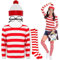 Feeziloe Costume pour femme Where's Wally avec chapeau haut-de-forme, lunettes, chaussettes, haut rouge et blanc, déguisement plus frais pour la journée mondiale du livre (XXXL)