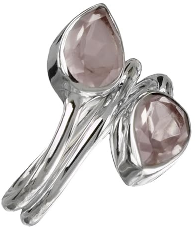 I-be, Rosenquarz Edelstein Ring facettiert 2 Tropfen, 925 Sterling Silber, 10532x24