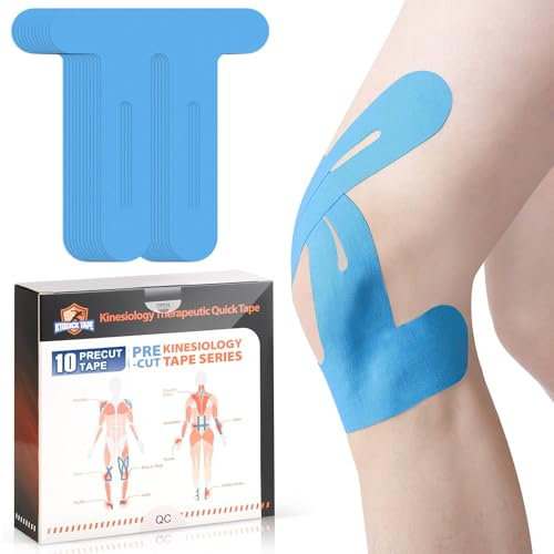 Precut Kinesiotapes - Vorgeschnitten, Tape für Knieschmerzen - hautfreundliches Physio Tape, Sporttape, 10 Stück - Blau