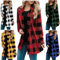 Cardigan Femme Long Chaude Gilet a Carreaux Coton Veste Chic et Elegant Blouson Automne Hiver Manteau