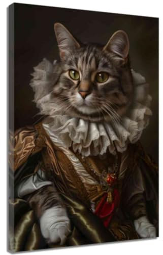 ZQQART Leinwanddrucke mit aristokratischen Tieren Lady Orange Cat in Dress Portrait Geschenk für Katzenliebhaber Gothic Tiger Poster Kuh Renaissance Bild Dekoration (Weiß,30x45cm)