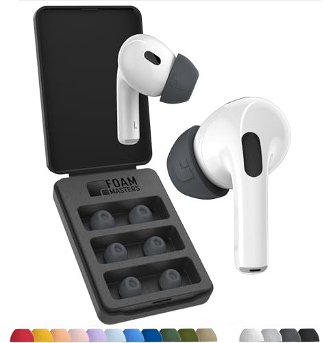 Foam Masters Ultra-Premium-Memory-Schaum-Ohrstöpsel für AirPods Pro 1. und 2. Generation, 3 Paar, Black Magic Ver 6.0, sicher, Komfort, bessere Geräuschunterdrückung, Ersatzknospen, Space Gray,