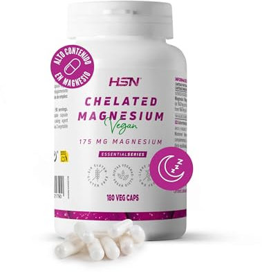 HSN Bisglicinato de Magnesio | 180 Cápsulas Veganas | 350mg Magnesio por Dosis Diaria 100% Glicinato de Alta Biodisponibilidad y Absorción | No-GMO, Vegano, Sin Gluten