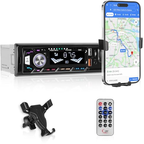 Hodozzy Radio Coche Bluetooth 1 DIN, Autoradio Con Pantalla, 7 Colores de Luz de Botón, MP3 MP5 Player FM Radio, USB AUX/TF, Control Remoto, Carga Rápida