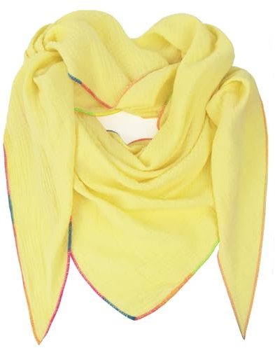 Gloop Damen Schal XXL Dreieckstuch Damen Dreieck Schal Halstuch Baumwolle Musselin Schal Poncho ohne Kratze an Haut Hergestellt in Italien 135 cm×135 cm×220 cm (02678a29-Gelb)