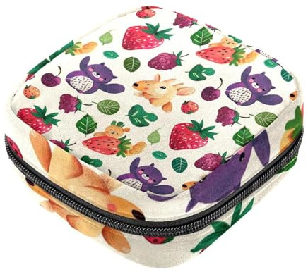 Aufbewahrungsbeutel für Damenbinden, Cartoon-Beeren-Tier-Druck, Menstruationstasse, Oxford-Stoff, Menstruationstassen-Beutel, Stillunterlage, Tampon-Periodenbeutel mit Reißverschluss, für Teenager,