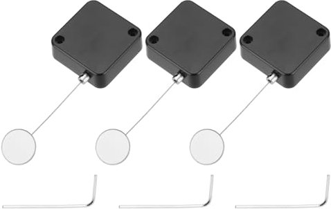 sourcing map 4.9 ft Retractable Cable Lock with Adhesive Round Patch Remote Control Security Lock with Adjustable Cord Tether Anti Theft for Laptop, TV, 600g, Black, 3 Pack
