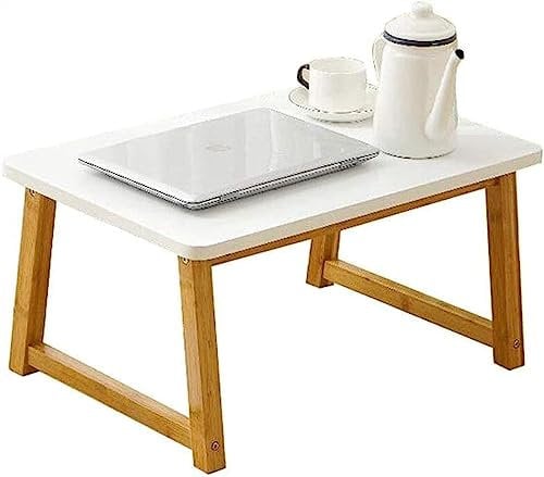 Plateau de bureau pliable en bambou pour ordinateur portable, petit déjeuner, lecture, station de travail avec pieds pliants, petit format, blanc