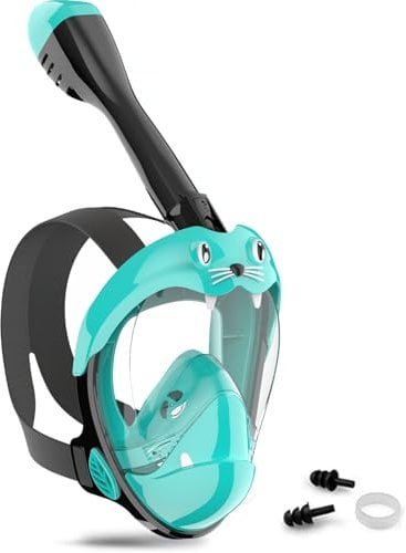 Schnorchelmaske Kinder Vollmaske – CO₂ sichere Tauchmaske ab 6 Jahren mit Anti-Beschlag, Anti-Leck, 180° Sichtfeld – Schnorchel Vollgesichtsmaske inkl. Silikon & Tragetasche (Grün Schwarz, XS)