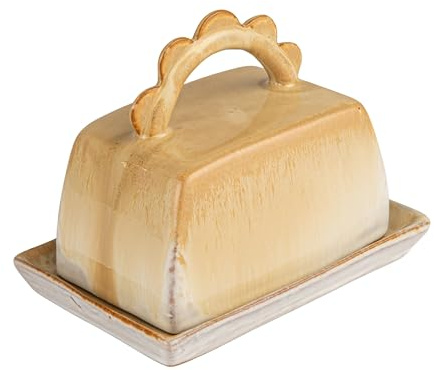 Bloomingville Beurrier en grès avec poignée festonnée, caramel