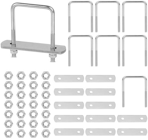 EFUTURETIME 8 x Boulon U m6 Etrier de Fixation 50 * 80mm, Bride de Fixation en U Inox à Visser avec 32 Écrous et 16 Tôle