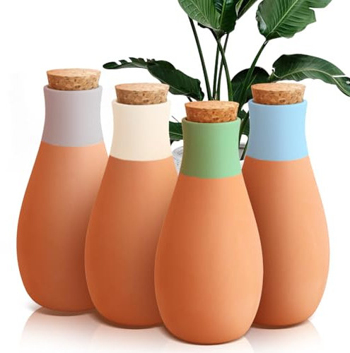 4PCS Terracotta Self Watering Spikes, Ollas Plant Watering Globes, Slow Release Self Watering Planter Insert, Self Watering Globes for Outdoor and Indoor Plants