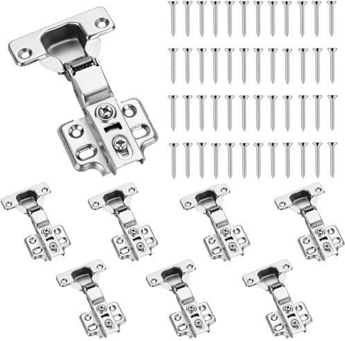 Monsully Lot de 8 charnières d'angle à fermeture douce, plaque à clipser pour une installation facile, distance de perçage des pots 48 mm, charnières européennes sans cadre pour portes d'armoires de