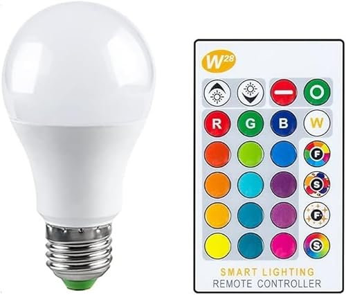 SQUADO Lampadina LED RGB 16 Colori, 7W, E27, 65x127mm, con Telecomando e Funzioni Flash/Smooth/Fade/Strobe