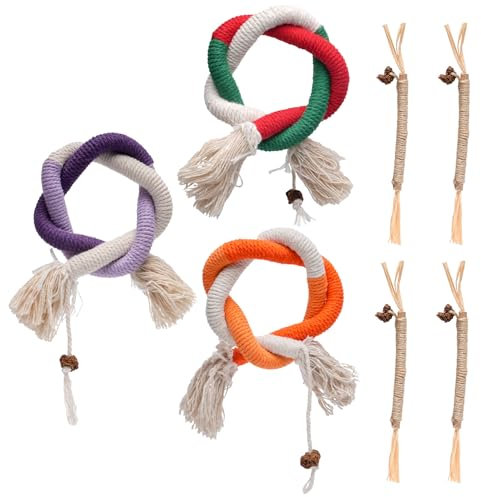 SZSIQI 7 Pz Giochi per Gatti Interattivi in Casa: 3 Pz 70 cm Corda per Mordere Giocattolo per Gatti & 4 Bastoncini di Erba Gatta Catnip(20cm), Gioco Interattivo Gatto, Corde Gioco Gatto Interattivo