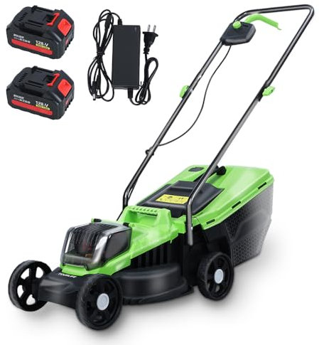 Tondeuse Électrique Gazon de 33 cm, 2 Batteries 40V 4.0Ah et Chargeur, Hauteur Réglable de 25 à 66 mm, Bac à Herbe de 30 L, Tondeuse Gazon pour Une Utilisation sur Les Cour, Les Jardins, Les Fermes