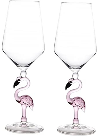 NAMOARLY Gläser 2 Stück aus Glas 330ml Verschleißfest Stilvoller Weinbecher für Partys und Restaurants Kreatives Flamingo Design