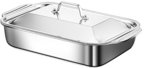 1Pièces Plats à Four en Acier Inoxydable,41 * 25 * 7.50cm/16.14 * 9.84 * 2.95in Plat Four Rectangulaire, 316Bac Inox Alimentaire Avec Couvercle pour Cuisine de Restaurant Gril Gâteaux