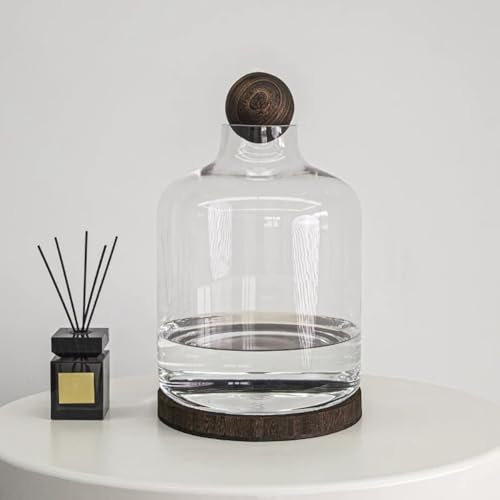 MegLob Aquaponics Fish Tank, Glass Betta Fish Tank with Wooden Base, Aquaponic Planter And Aquarium for Betta Fish, Indoor Gardening Ecosystem Aquarium, Clear Glass Betta Fish Bowl,Curved XL