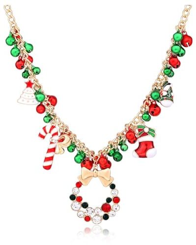 QIZHIQIAMY Weihnachtskette Damen, Weihnachtshalskette, Weihnachts Anhänger Halskette, Weihnachtsschmuck Damen, Weihnachts Accessoires für Erwachsene und Kinder