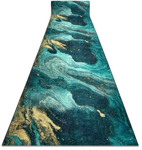 rugsx Läufer Antirutsch Lotus Shadows 37750 Abstraktion grün/Gold - Waschbar - 60x140 cm - Rutschfester Teppich für Flur & Küche